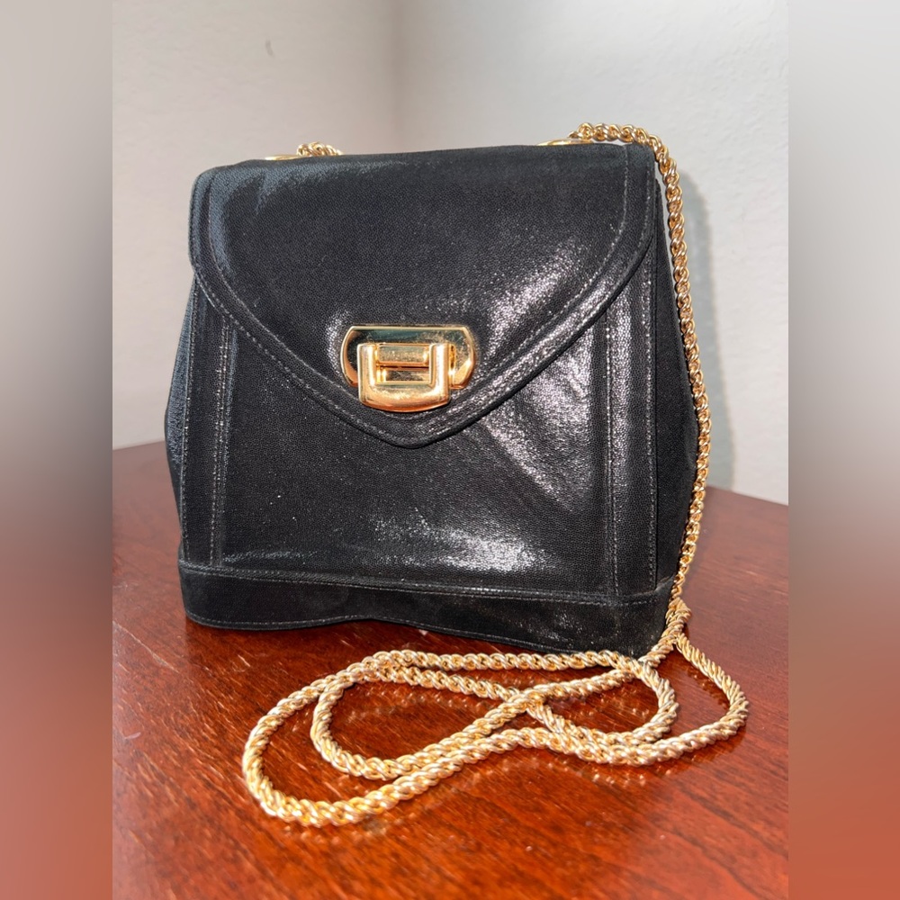 Vintage Neiman Marcus Collection Black Sheen Gold Hardware Mini Bag